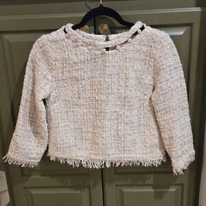 Zara basic white/pink pearl top